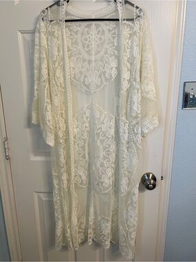 Sheer Ivory Lace Kimono Duster